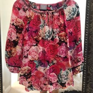 100% silk rose print blouse